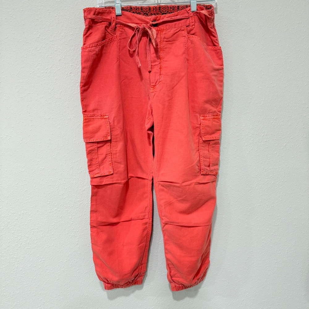 Sundance Cargo Jogger Pants‎ 10 Coral Pink Boho Coastal Linen Blend Lagenlook